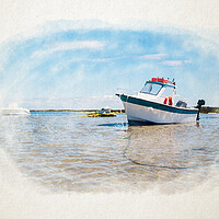 Buy canvas prints of White boat on sand in watercolor by youri Mahieu