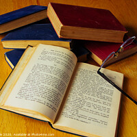 Buy canvas prints of Stack of Antique Books and Spectacles 2 by Mike Dale