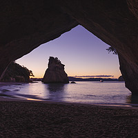 Buy canvas prints of Cathedral Cove at sunset. New Zealand by JIA HE