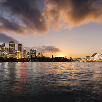 Buy canvas prints of Sydney city skyline into the night by JIA HE