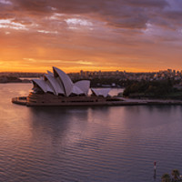 Buy canvas prints of Sydney Harbor sunrise panorama by JIA HE