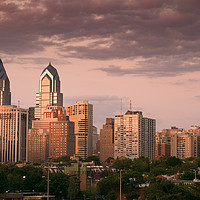 Buy canvas prints of Philadelphia city skyline at dusk by JIA HE