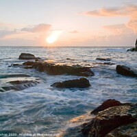 Buy canvas prints of Bumble rock sunrise - Lizard coast Cornwall by Steve Bishop