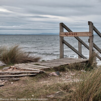 Buy canvas prints of Beach Closed sign at Findhorn by Tom McPherson