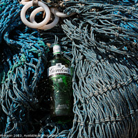 Buy canvas prints of Abstract Gin bottle on fishing nets by Tom McPherson