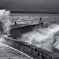Buy canvas prints of Black and white image of powerful Sea storm at Burghead by Tom McPherson