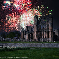 Buy canvas prints of Fireworks over Elgin Cathedral by Tom McPherson