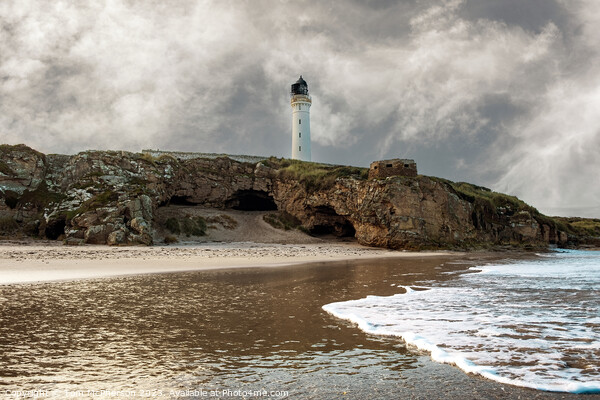 Lossiemouth lighthouse and Covesea caves Picture Board by Tom McPherson