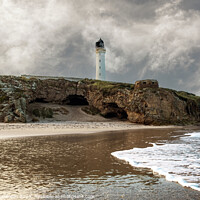 Buy canvas prints of Lossiemouth lighthouse and Covesea caves by Tom McPherson