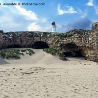 Buy canvas prints of The Covesea Caves and Lighthouse by Tom McPherson