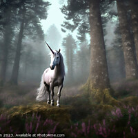 Buy canvas prints of Mythical Unicorn in Forest Clearing by Tom McPherson