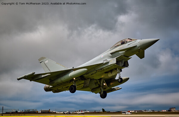 Typhoon FGR.Mk 4A fighter jet flying through the air on a cloudy day Picture Board by Tom McPherson