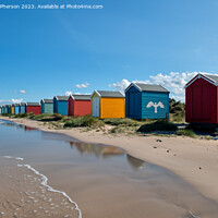 Buy canvas prints of Multi-Coloured Huts on Findhorn Beach by Tom McPherson