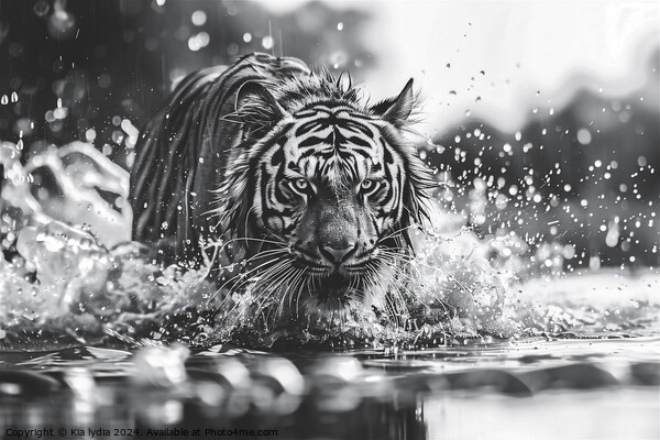 Tiger running through water Picture Board by Kia lydia