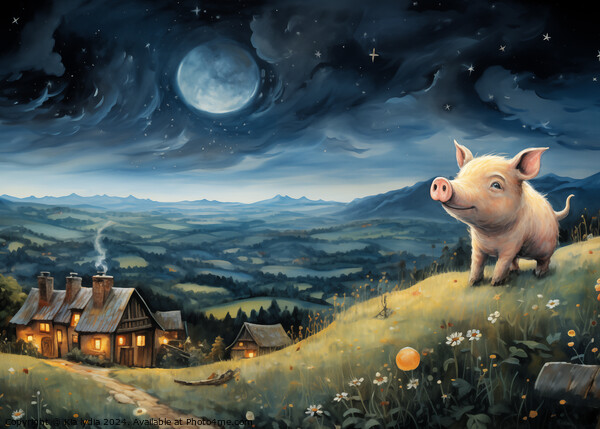 Pig on a hill Picture Board by Kia lydia