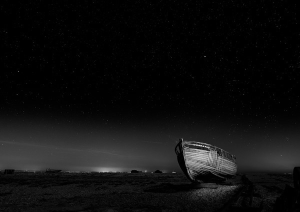 Midnight Boat at dungeness Picture Board by Kia lydia