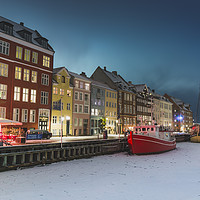 Buy canvas prints of Frozen red ship in Nyhavn Copenhagen canal by Dalius Baranauskas
