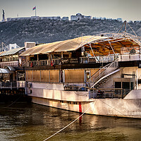Buy canvas prints of Restaurant Boat on the Danube at Budapest. by David Jeffery
