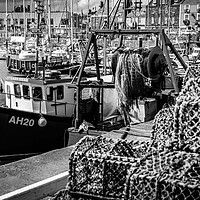 Buy canvas prints of Fishing Boat & Lobster Pots, Arbroath Harbour by David Jeffery