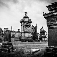 Buy canvas prints of Glasgow Necropolis, Outdoor Tombstones, Monochrome by David Jeffery