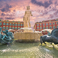 Buy canvas prints of City of Nice Place Massena square and Fountain du Soleil view by Dalibor Brlek