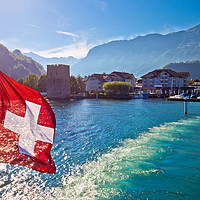 Buy canvas prints of Lake Luzern boat flowing from Stansstad village  by Dalibor Brlek