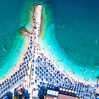Buy canvas prints of Aerial view of Poli Mora turquoise sand beach in Selce by Dalibor Brlek