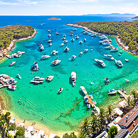 Buy canvas prints of Aerial panoramic view of Palmizana, summer leisure sailing cove  by Dalibor Brlek