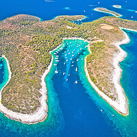 Buy canvas prints of Aerial panoramic view of Palmizana, sailing cove and turquoise b by Dalibor Brlek