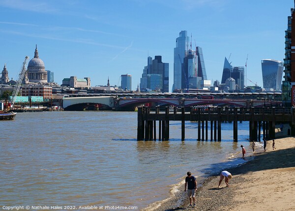 Thames Beach and London Skyline Picture Board by Nathalie Hales