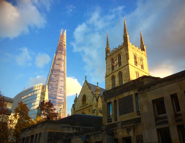 Southwark Cathedral and The Shard Picture Board by Nathalie Hales