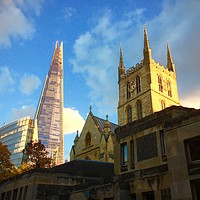Buy canvas prints of Southwark Cathedral and The Shard by Nathalie Hales