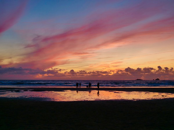 Sunset at Treyarnon Bay Beach, Cornwall Picture Board by Nathalie Hales