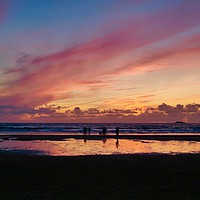 Buy canvas prints of Sunset at Treyarnon Bay Beach, Cornwall by Nathalie Hales