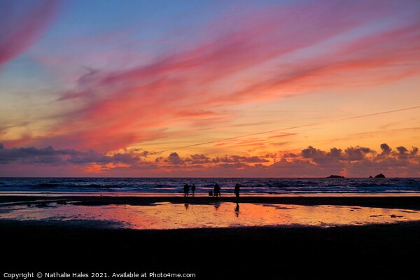 Sunset at Treyarnon Bay, Cornwall Picture Board by Nathalie Hales