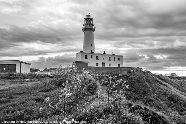 Enigmatic Beacon: Flamborough Lighthouse in Monoch Picture Board by Holly Burgess