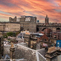 Buy canvas prints of Newcastle city roof tops at sunsetting  by Holly Burgess