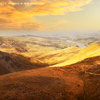 Buy canvas prints of Mt Snowdon with yellow sunset over the Mountain north Wales  by Holly Burgess