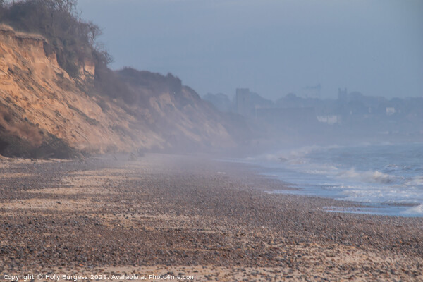 Lowestoft beach on a misty morning as the tide was going out  Picture Board by Holly Burgess