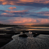 Buy canvas prints of Sun's Graceful Descent Over French Mudflats by Holly Burgess