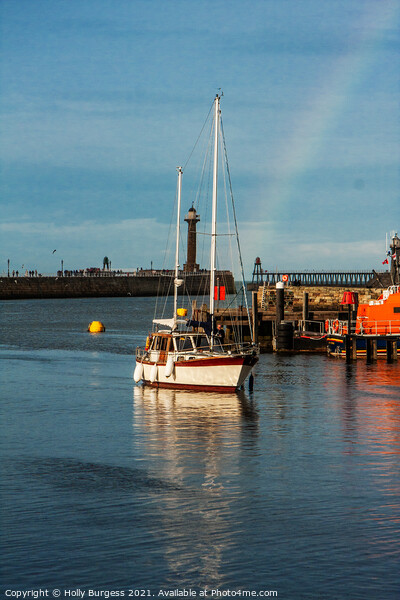 Rainbow's Embrace over Whitby Harbour Picture Board by Holly Burgess