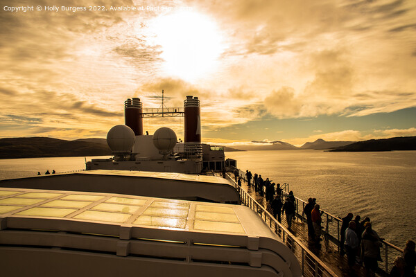 Ship sailing into sunset on the sound of Mull Picture Board by Holly Burgess