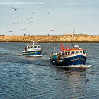 Buy canvas prints of Whitby's Twilight Fishing Expedition by Holly Burgess