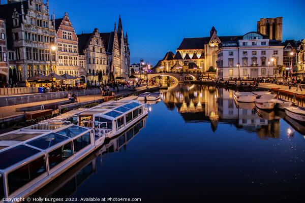 Ghent at night on two rivers that join Leie & Scheldt Rivers  Picture Board by Holly Burgess