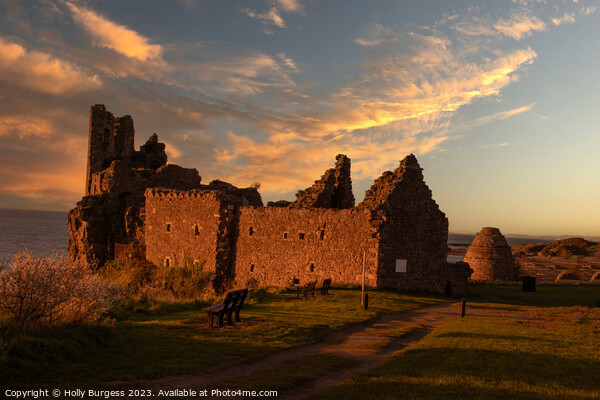 Scottish Sunset Over Dunure Castle Ruins Picture Board by Holly Burgess