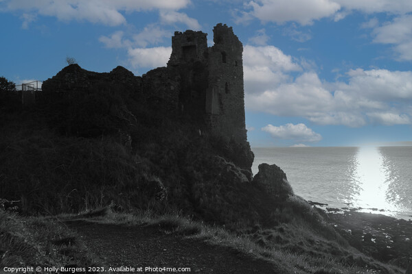 Dunure Castle's Historic Silhouette Against Azure  Picture Board by Holly Burgess