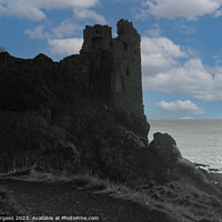 Buy canvas prints of Dunure Castle's Historic Silhouette Against Azure  by Holly Burgess