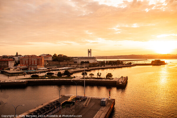 sunrise in the Harbour of La Coruna Picture Board by Holly Burgess