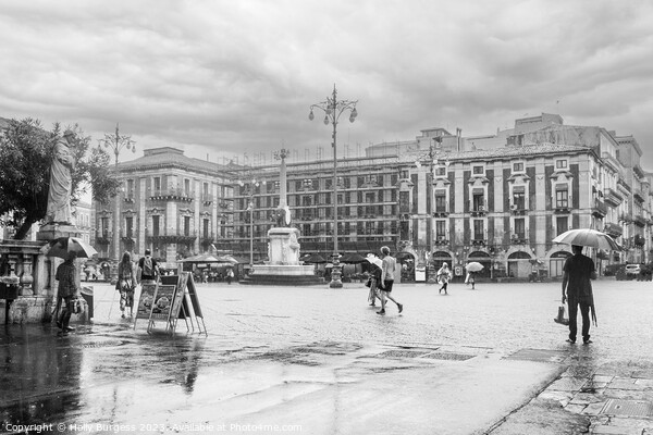 Black and White, Rainy day in Catania Itlay  Picture Board by Holly Burgess
