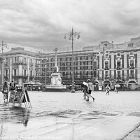 Buy canvas prints of Black and White, Rainy day in Catania Itlay  by Holly Burgess